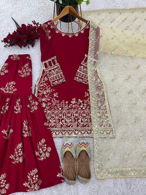 New Designer Collection in Pure Velet With Heavy Embroidery Work Stitched Suit