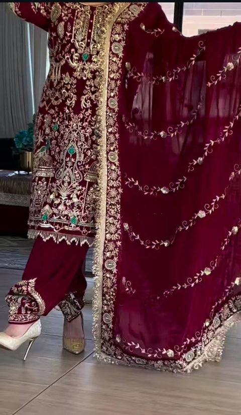 New Designer Collection in Pure Georgette With Heavy Embroidery Work Stitched Suit