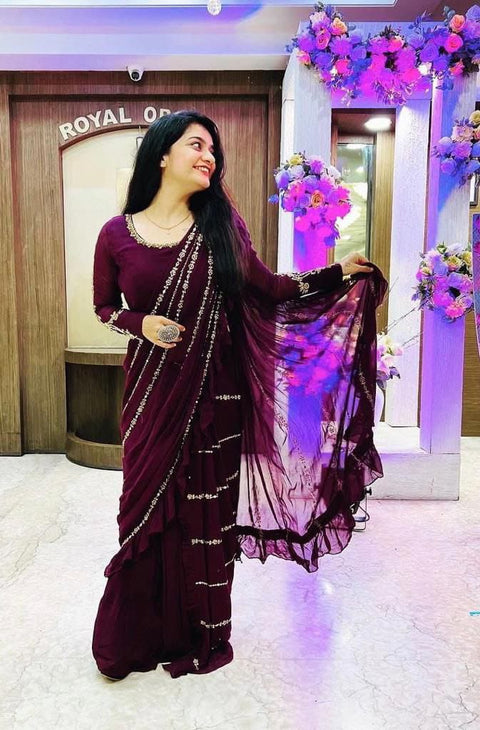 New Super Trending Embroidery cording work ready to wear Lehenga Saree