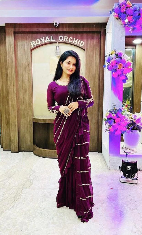 New Super Trending Embroidery cording work ready to wear Lehenga Saree