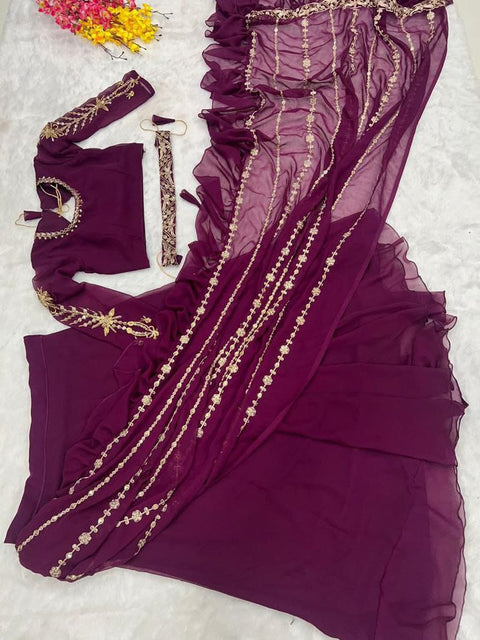 New Super Trending Embroidery cording work ready to wear Lehenga Saree