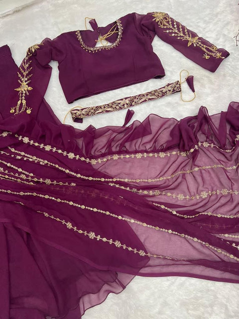 New Super Trending Embroidery cording work ready to wear Lehenga Saree