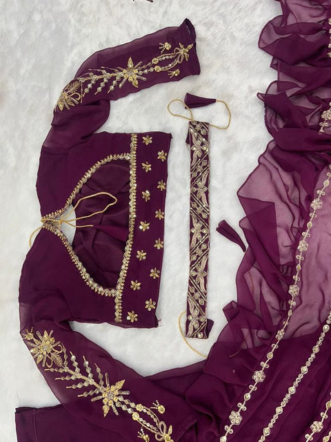 New Super Trending Embroidery cording work ready to wear Lehenga Saree
