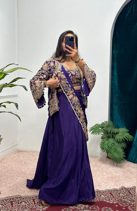 Gorgeous Ready-to-Wear Chinon Saree with Fully Embroidered Koti and Blouse