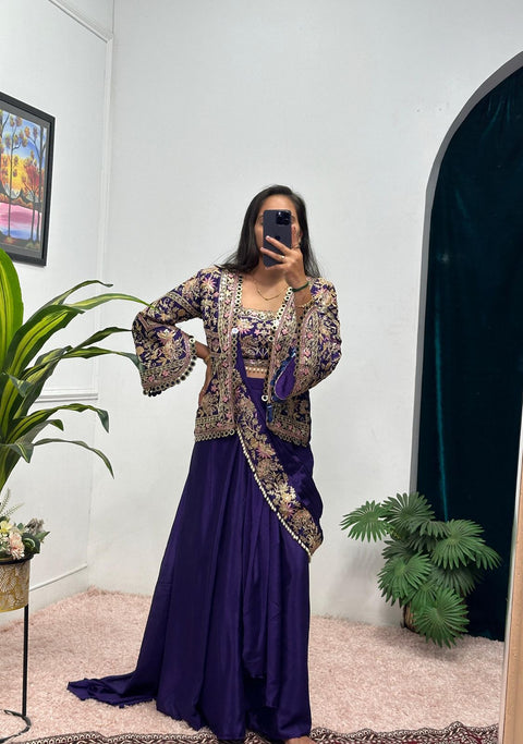 Gorgeous Ready-to-Wear Chinon Saree with Fully Embroidered Koti and Blouse