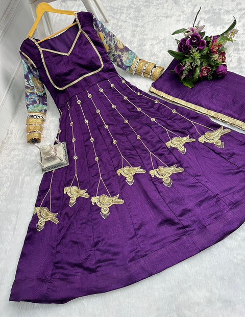 Floral Print Georgette Stitched Anarkali Gown