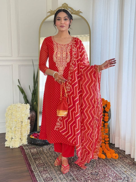 Stylish Fashion Embroidered Kurti, Trouser/Pant & Dupatta Suit