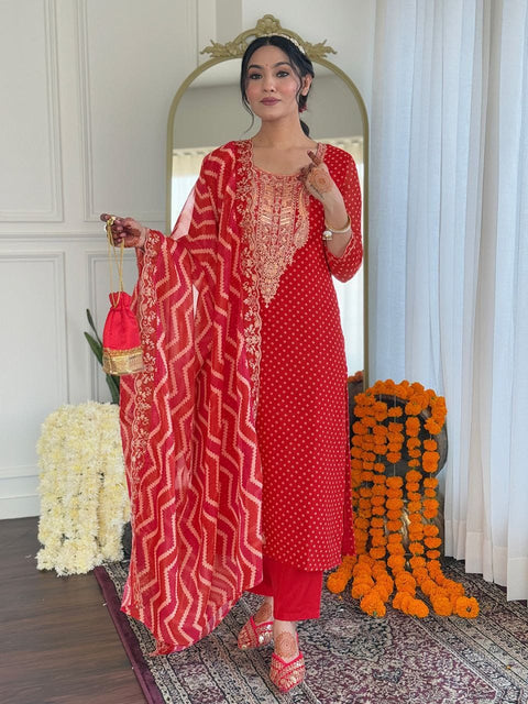 Stylish Fashion Embroidered Kurti, Trouser/Pant & Dupatta Suit