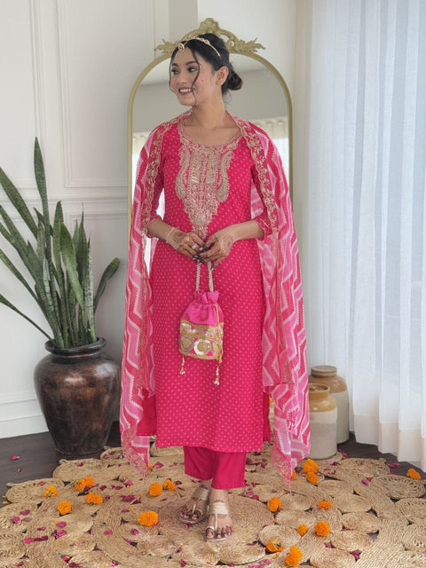 Stylish Fashion Embroidered Kurti, Trouser/Pant & Dupatta Suit