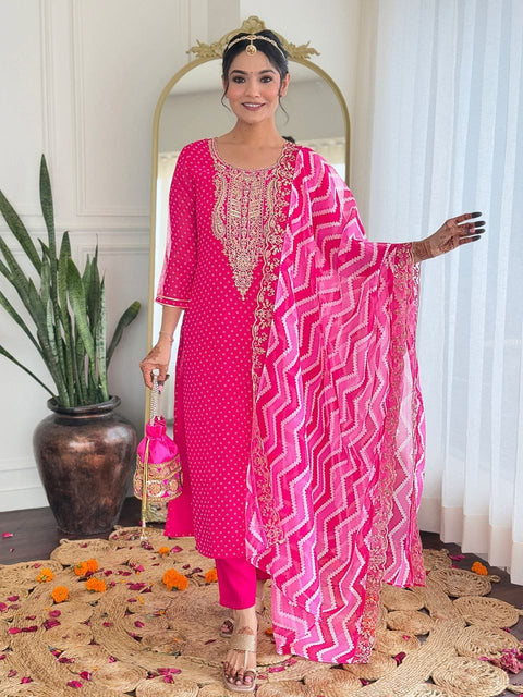 Stylish Fashion Embroidered Kurti, Trouser/Pant & Dupatta Suit
