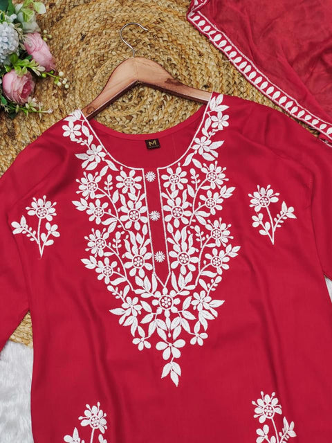 Rayon Chikankari Embrodery Work Kurti.
