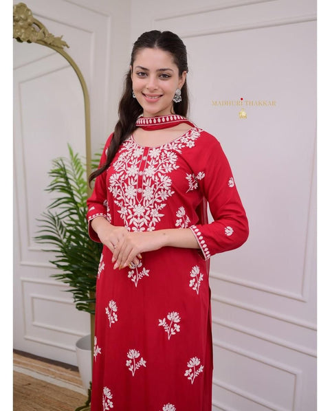 Rayon Chikankari Embrodery Work Kurti.