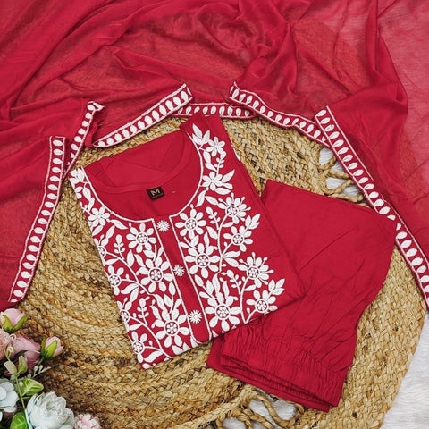 Rayon Chikankari Embrodery Work Kurti.
