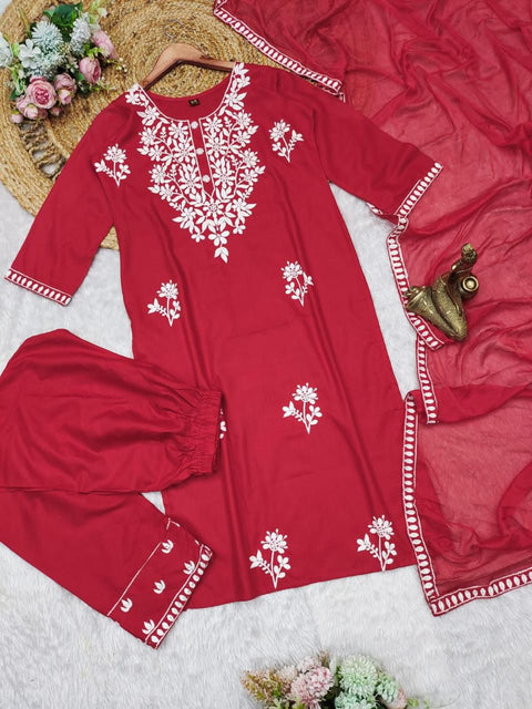 Rayon Chikankari Embrodery Work Kurti.