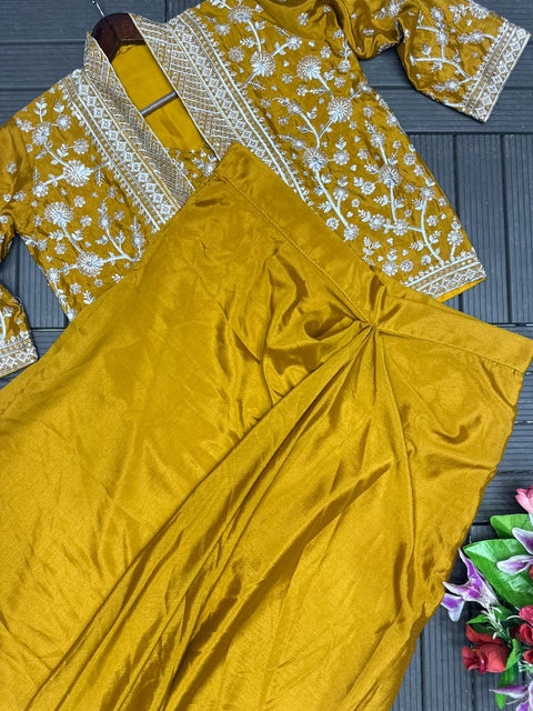 Trendy Indo-Western Ready-to-Wear Saree with Embroidered Koti & Stitch