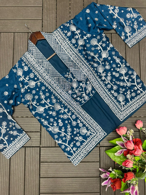 Trendy Indo-Western Ready-to-Wear Saree with Embroidered Koti & Stitch