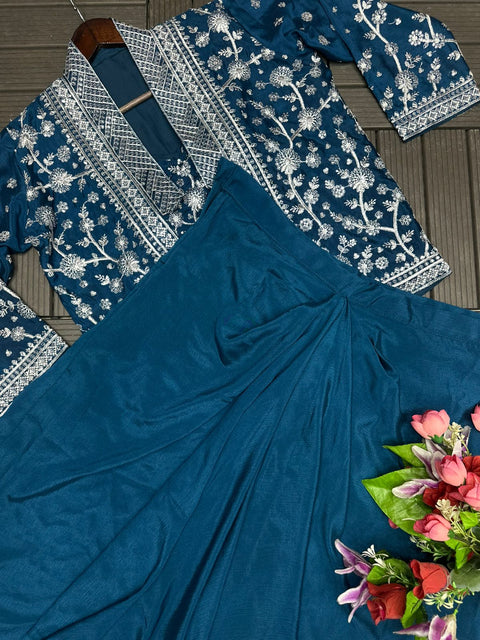 Trendy Indo-Western Ready-to-Wear Saree with Embroidered Koti & Stitch