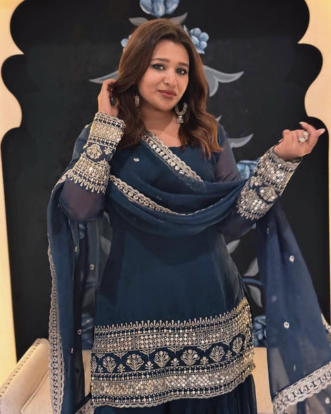 NEW DESIGNER WEAR HEAVY EMBROIDERED SEQUINS WORK