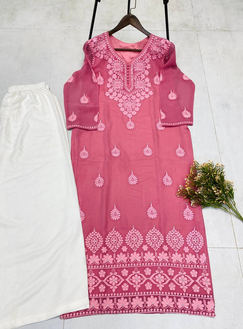 NEW FASHIONABLE CHIKANAKARI WORK KURTI AND PALAZZO SUIT