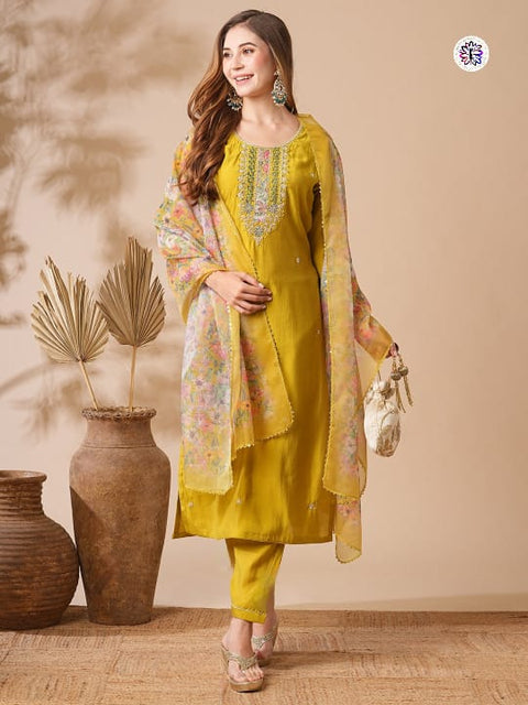 New Chanderi Silk Kurtis Pant And Dupatta Suit