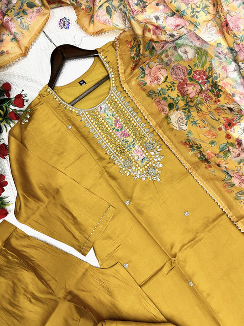 New Chanderi Silk Kurtis Pant And Dupatta Suit