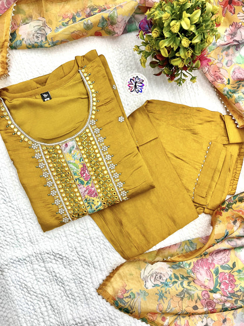 New Chanderi Silk Kurtis Pant And Dupatta Suit