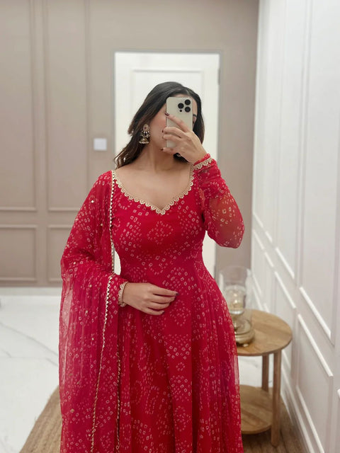 Embroidered Fox Georgette Festival Gown
