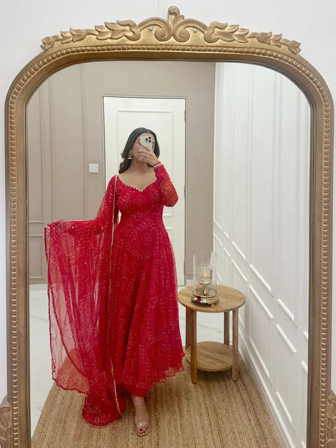 Embroidered Fox Georgette Festival Gown