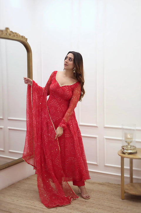 Embroidered Fox Georgette Festival Gown