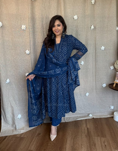 Cotton beautiful bandhej printed party wear Anarkali Kurti suit