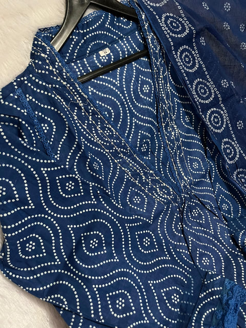 Cotton beautiful bandhej printed party wear Anarkali Kurti suit