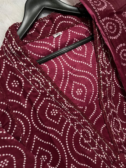 Cotton beautiful bandhej printed party wear Anarkali Kurti suit