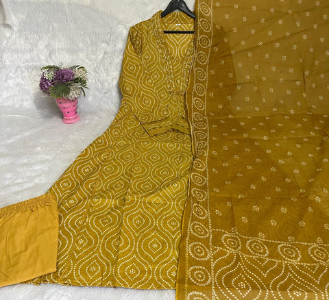 Cotton beautiful bandhej printed party wear Anarkali Kurti suit