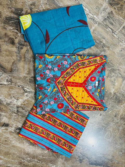 Rayon Slub Anarkali Printed Kurti with Palazzo & Dupatta