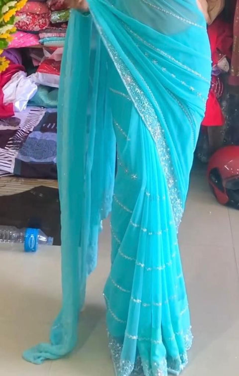Faux Georgette Sequence work saree