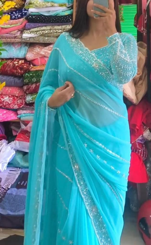 Faux Georgette Sequence work saree