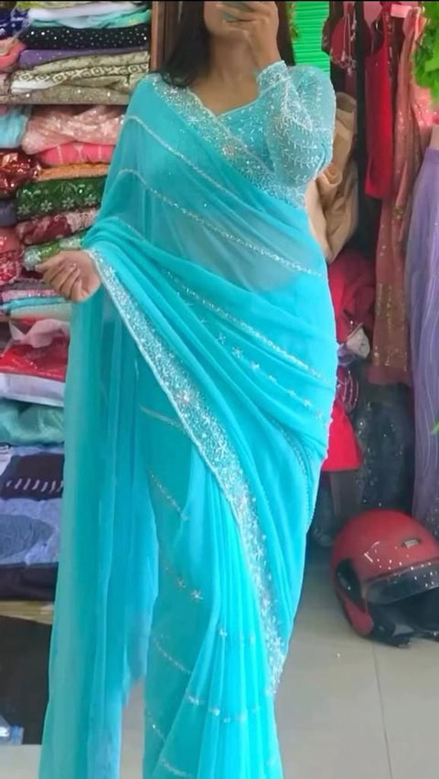 Faux Georgette Sequence work saree