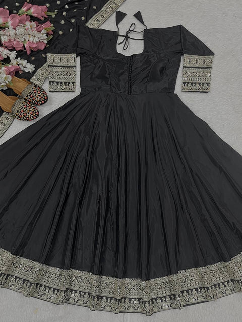 Anarkali Stylish Fancy Trendy Solid Gown With embroidery Dupatta