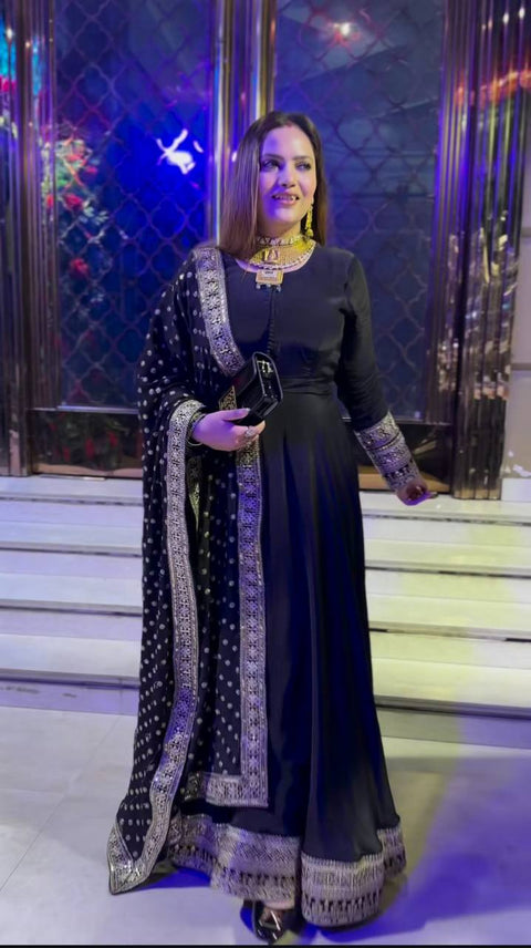 Anarkali Stylish Fancy Trendy Solid Gown With embroidery Dupatta