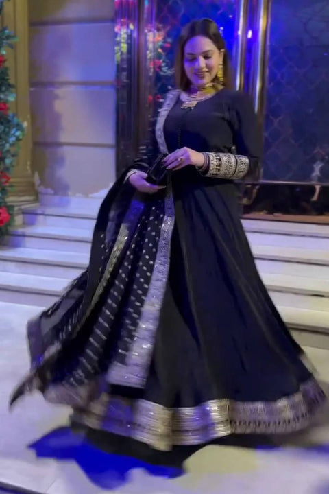 Anarkali Stylish Fancy Trendy Solid Gown With embroidery Dupatta