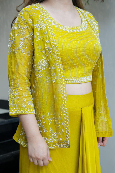Embroidered Sleeveless Top & Palazzos With Shrug