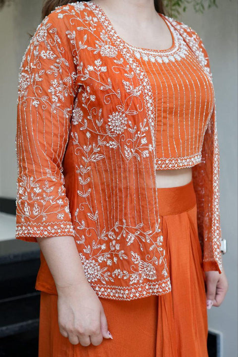 Embroidered Sleeveless Top & Palazzos With Shrug
