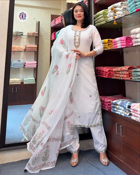 Faux Georgette With Heavy Embroidery Kurti With Palazzo and Dupatta