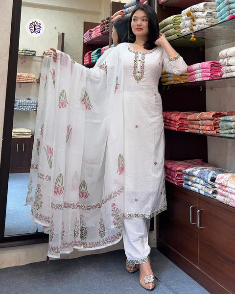 Faux Georgette With Heavy Embroidery Kurti With Palazzo and Dupatta