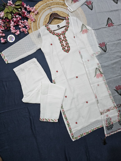 Faux Georgette With Heavy Embroidery Kurti With Palazzo and Dupatta