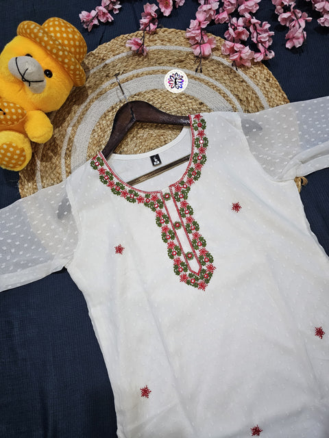 Faux Georgette With Heavy Embroidery Kurti With Palazzo and Dupatta