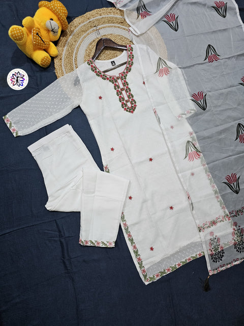 Faux Georgette With Heavy Embroidery Kurti With Palazzo and Dupatta