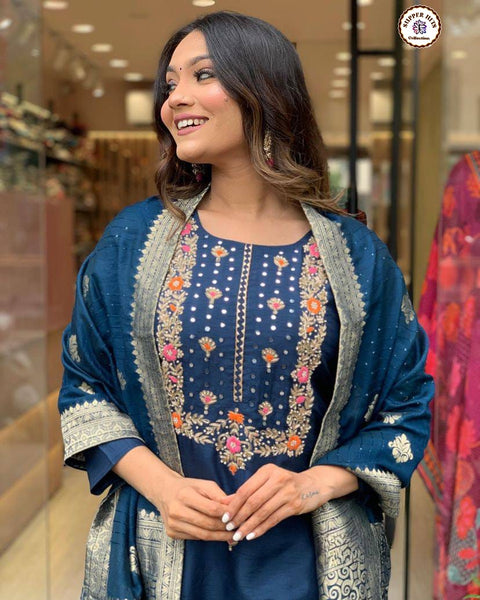 NEW EMBROIDERY A-LINE KURTI WITH DUPATTA AND BOTTOM WARE