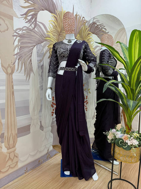 New Super Trending Embroidery cording work ready to wear saree with Embroidery work