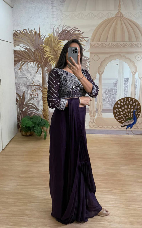 New Super Trending Embroidery cording work ready to wear saree with Embroidery work